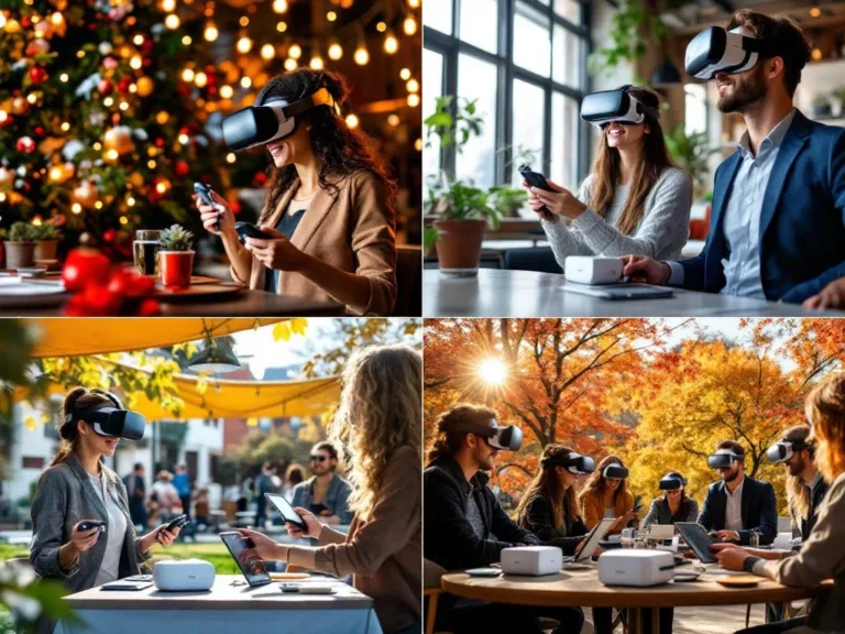 Vier seizoensgebonden VR-evenementen met Meta Quest headsets: winter feest, lente teambuilding, zomer festival en herfst retreat
